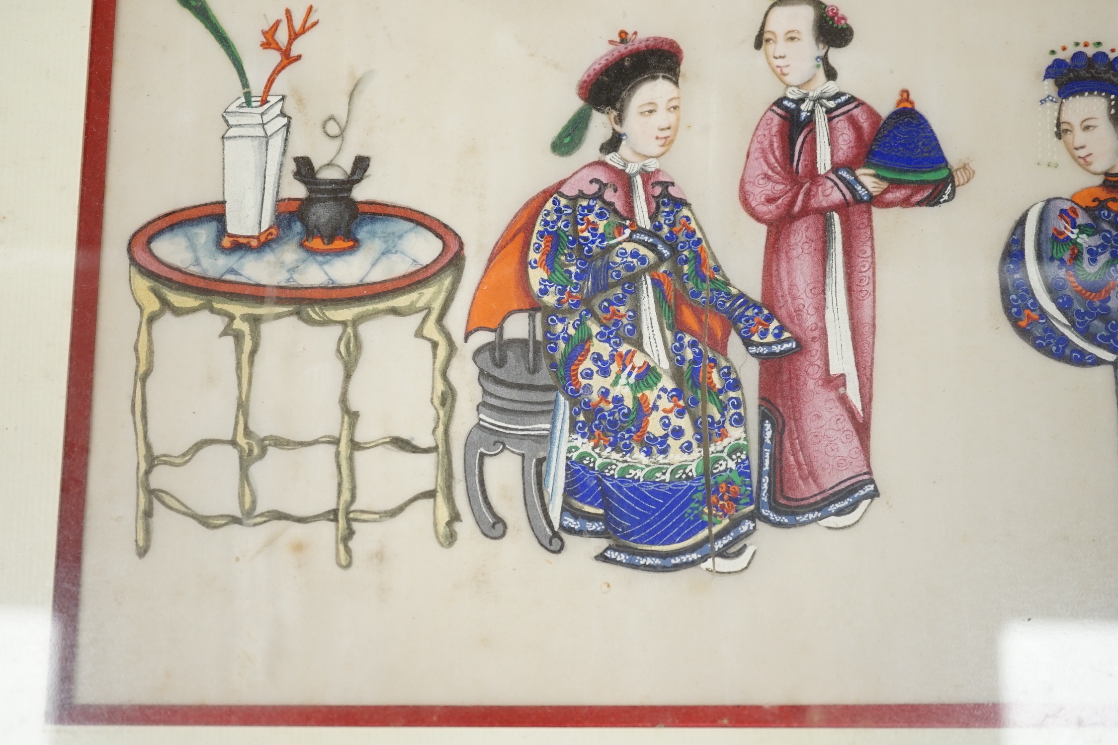 A Chinese pith painting of Qing Court figures, 19th century - 18 x 28.5cm